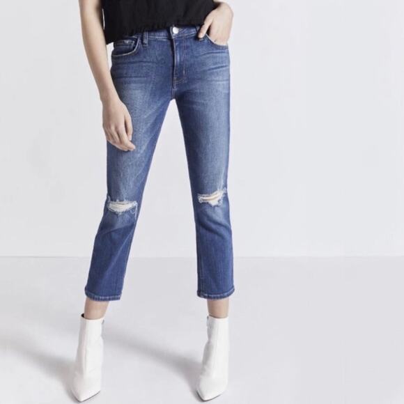 Current/Elliott High Rise Straight Leg Ripped Ankle Crop Jeans Size 24 Designer - Picture 1 of 7